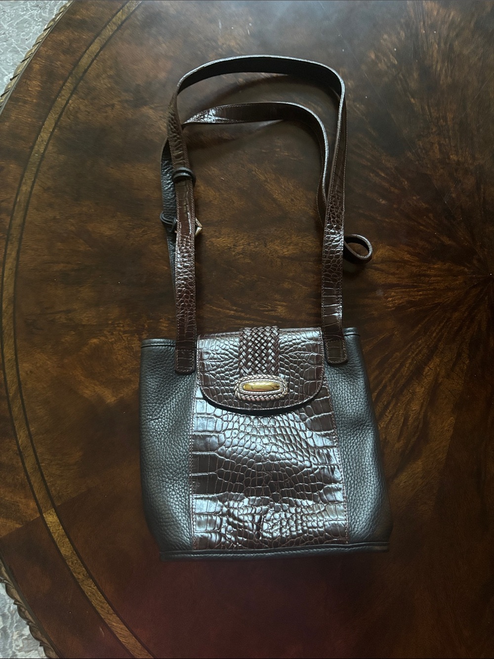 Brighton Brown Croc-Embossed Leather Crossbody